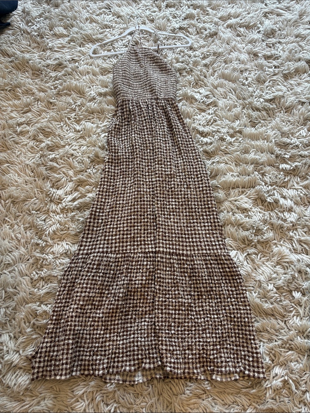 Zara Brown and Cream Houndstooth Halter Maxi